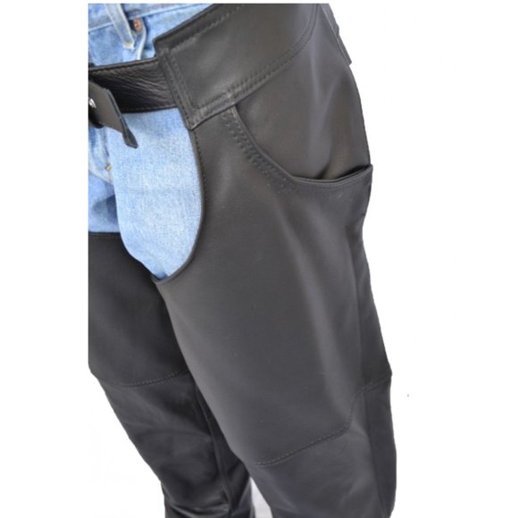 USA VINTAGE LEATHER MOTORCYCLE CHAPS. Uni-sex. Adjustable with pockets 20" thigh - Picture 16 of 16